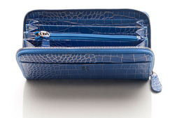 Leather zip around wallet in Blue Nile